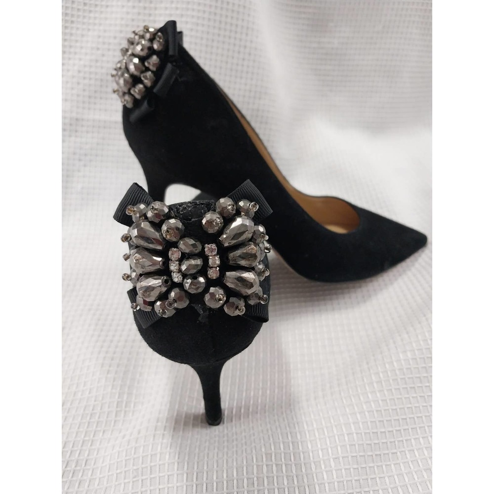 TALBOTS! SLEEK SUEDE LEATHER! BLACK BOW BACK PUMPS, HEELS! SZ 7